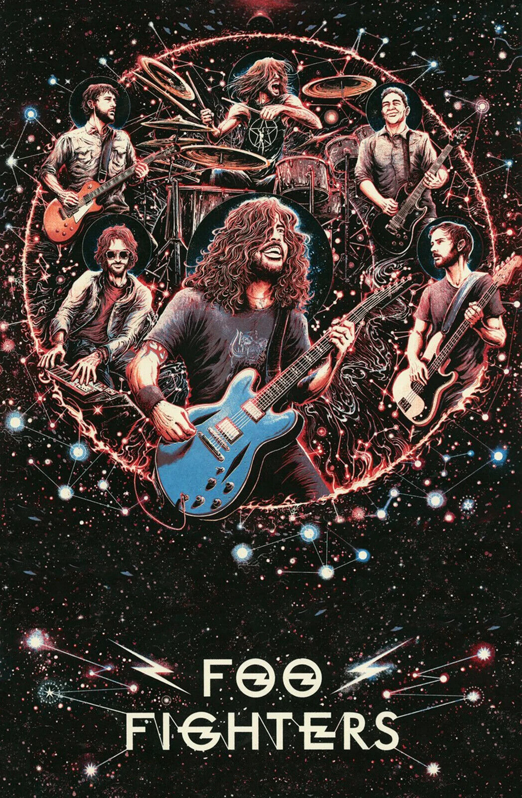 Foo Fighters Band Illustration | Psychedelic Rock Gig Poster | Cosmic Concert Wall Art - Music Poster