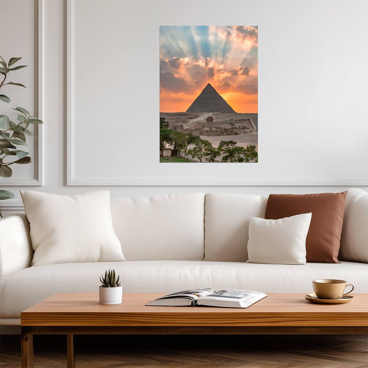 Great Pyramid of Giza and Sphinx at Sunset | Egypt Photography | Ancient Wonders Travel Poster - Photography Poster