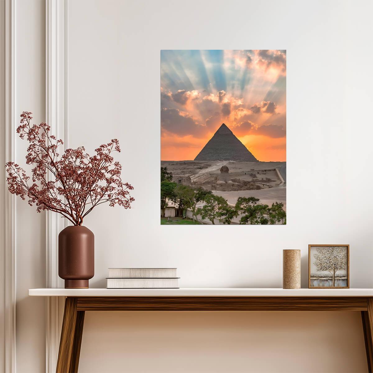 Great Pyramid of Giza and Sphinx at Sunset | Egypt Photography | Ancient Wonders Travel Poster - Photography Poster
