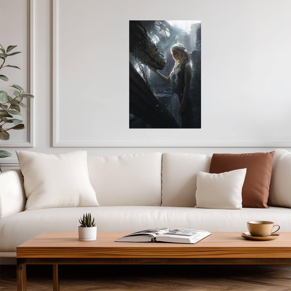 Game of Thrones Daenerys Targaryen and Drogon | Fantasy TV Show Art | Mother of Dragons Poster - Movies & TV Poster