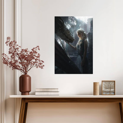 Game of Thrones Daenerys Targaryen and Drogon | Fantasy TV Show Art | Mother of Dragons Poster - Movies & TV Poster