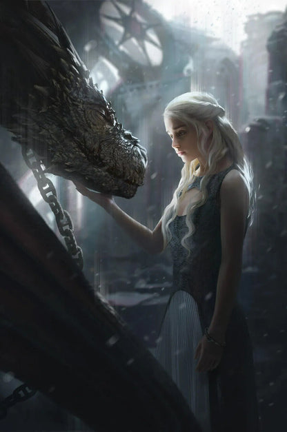 Game of Thrones Daenerys Targaryen and Drogon | Fantasy TV Show Art | Mother of Dragons Poster - Movies & TV Poster