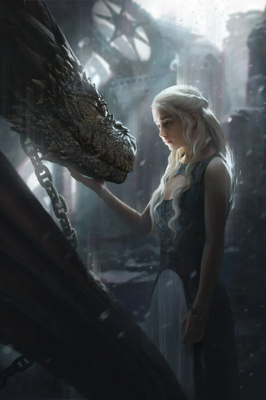 Game of Thrones Daenerys Targaryen and Drogon | Fantasy TV Show Art | Mother of Dragons Poster - Movies & TV Poster