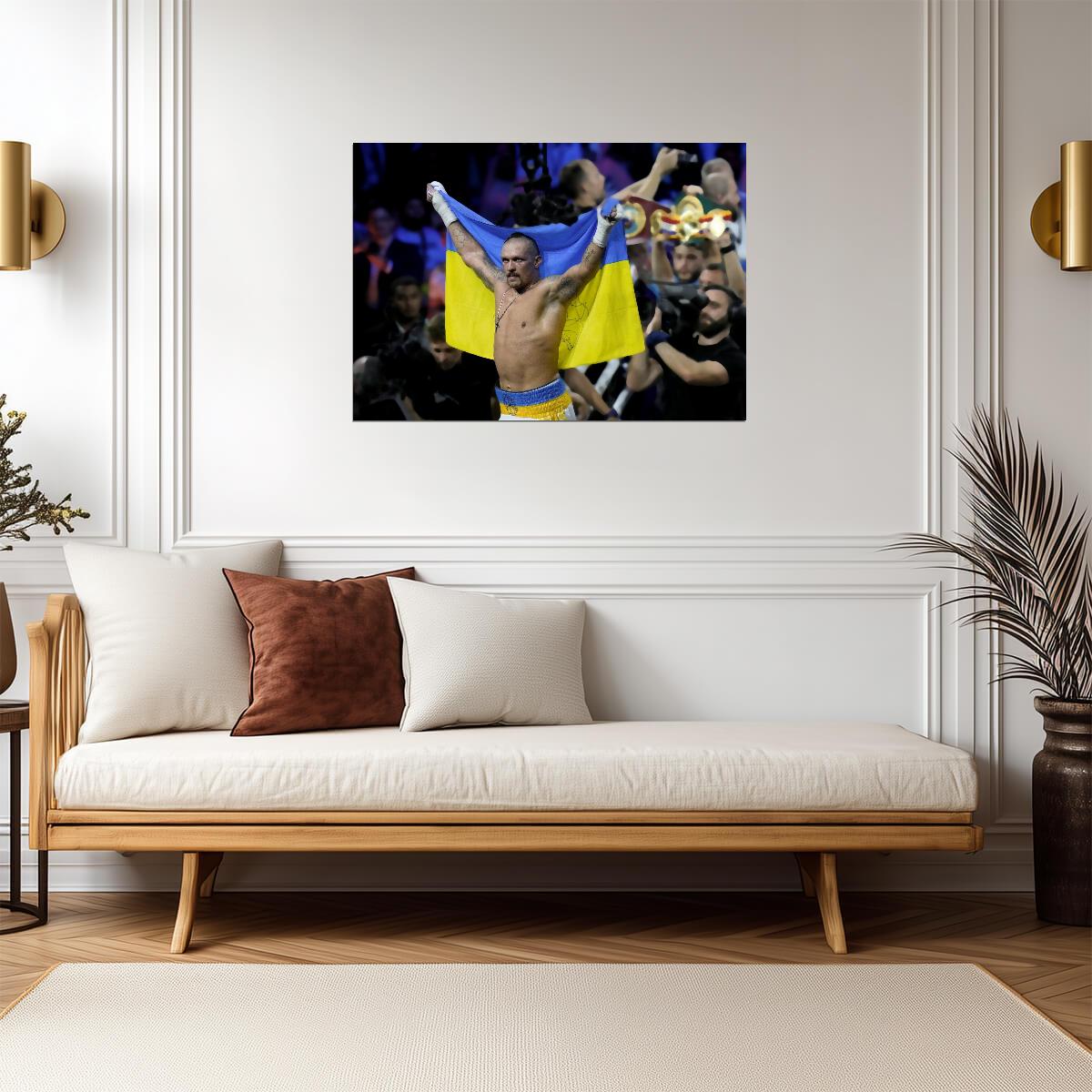 Oleksandr Usyk with Ukraine Flag | Boxing Champion Poster | Sports Victory Art - Sports Poster