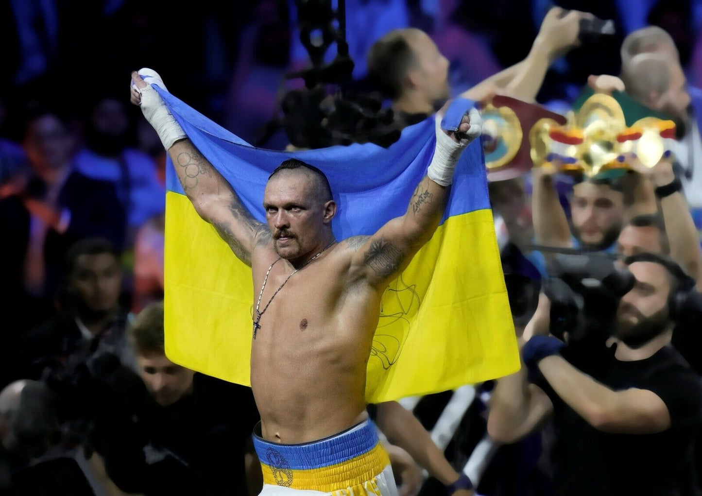 Oleksandr Usyk with Ukraine Flag | Boxing Champion Poster | Sports Victory Art - Sports Poster