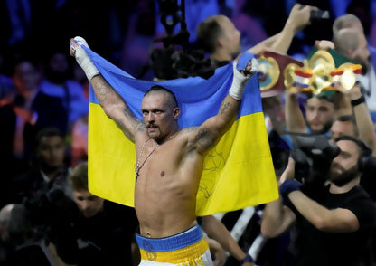 Oleksandr Usyk with Ukraine Flag | Boxing Champion Poster | Sports Victory Art - Sports Poster