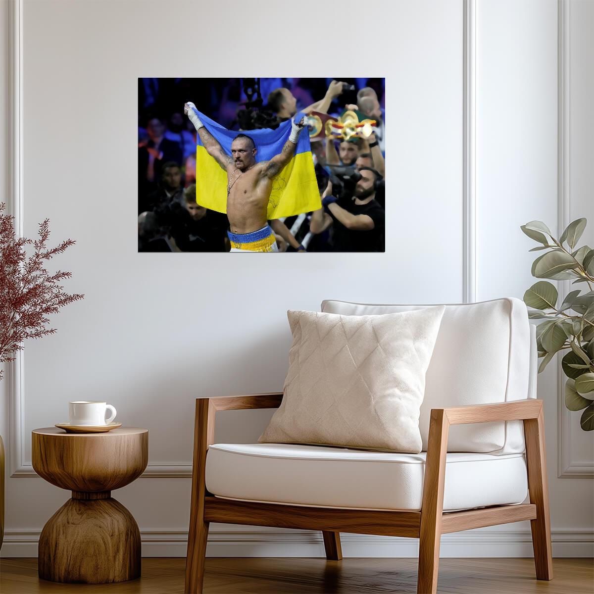 Oleksandr Usyk with Ukraine Flag | Boxing Champion Poster | Sports Victory Art - Sports Poster
