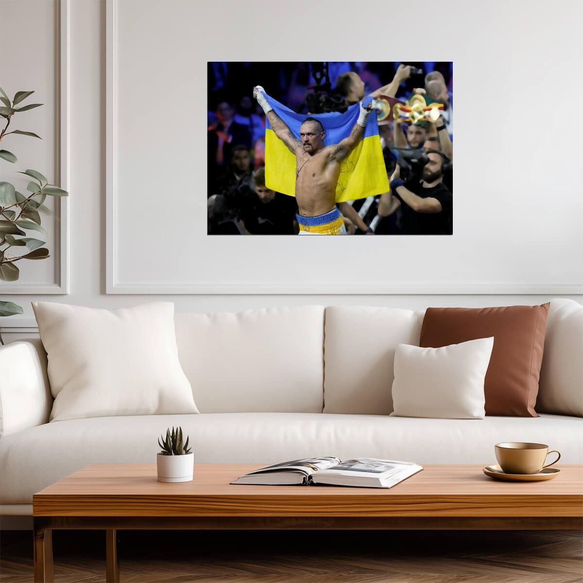 Oleksandr Usyk with Ukraine Flag | Boxing Champion Poster | Sports Victory Art - Sports Poster