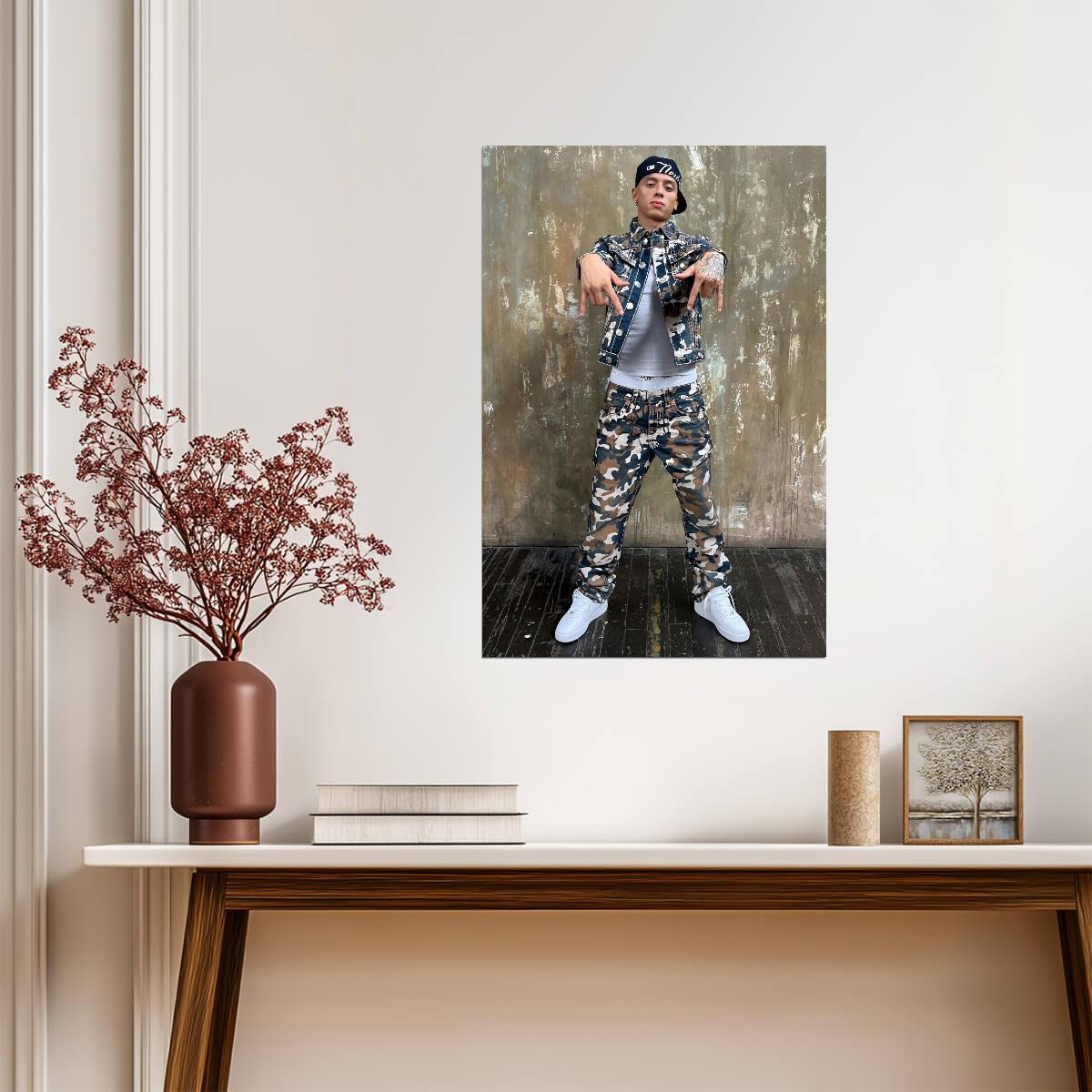 Central Cee Camo Denim Outfit | Full Body Photoshoot Poster | UK Rap Fashion Art - Music Poster