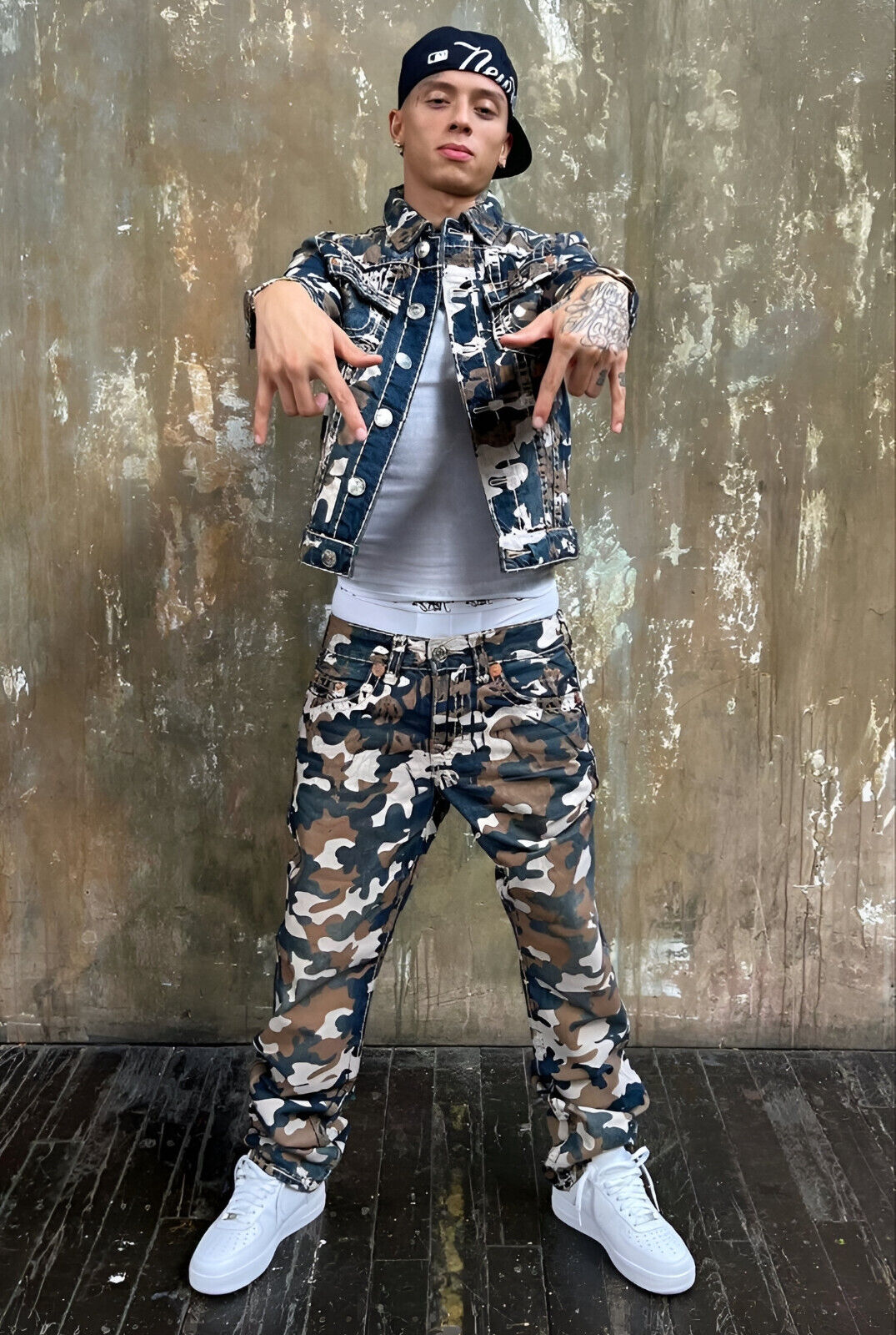 Central Cee Camo Denim Outfit | Full Body Photoshoot Poster | UK Rap Fashion Art - Music Poster