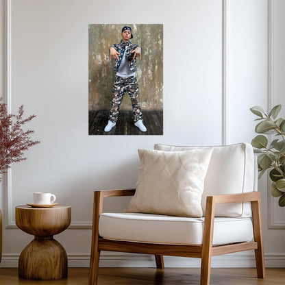 Central Cee Camo Denim Outfit | Full Body Photoshoot Poster | UK Rap Fashion Art - Music Poster