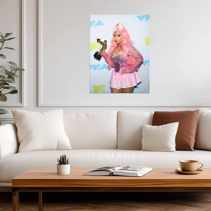 Nicki Minaj Holding VMA Award | Pink Outfit Poster | Hip Hop Star Wall Art - Music Poster