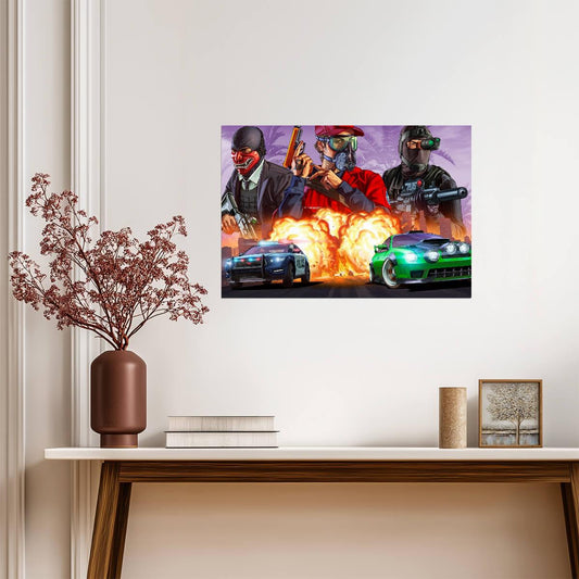 Grand Theft Auto Online Heist Scene | Multiplayer Action Poster | Action-Adventure Decor - Video Games Poster