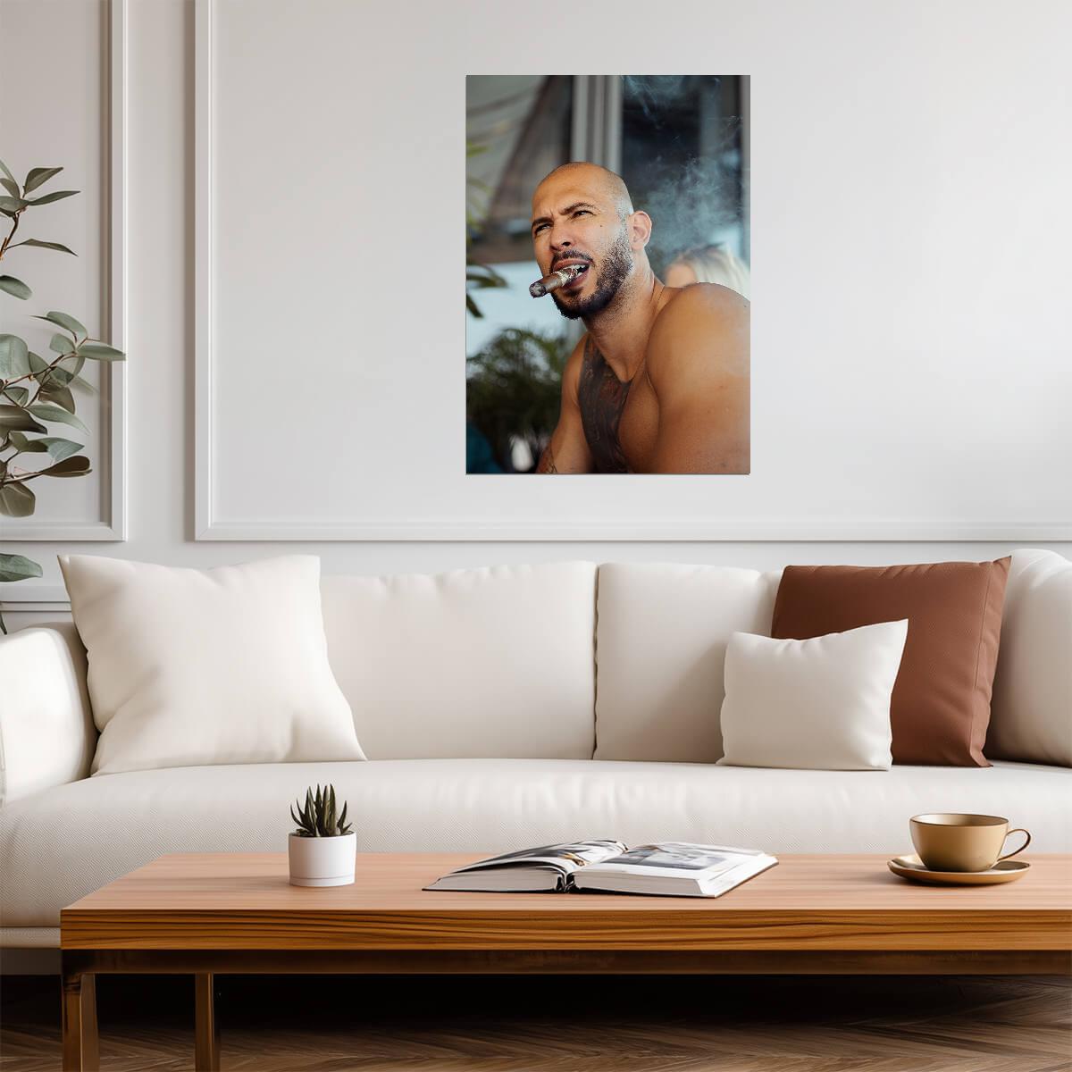 Andrew Tate Smoking Cigar | Lifestyle Portrait Poster | Man Cave Wall Art - Celebrities Poster