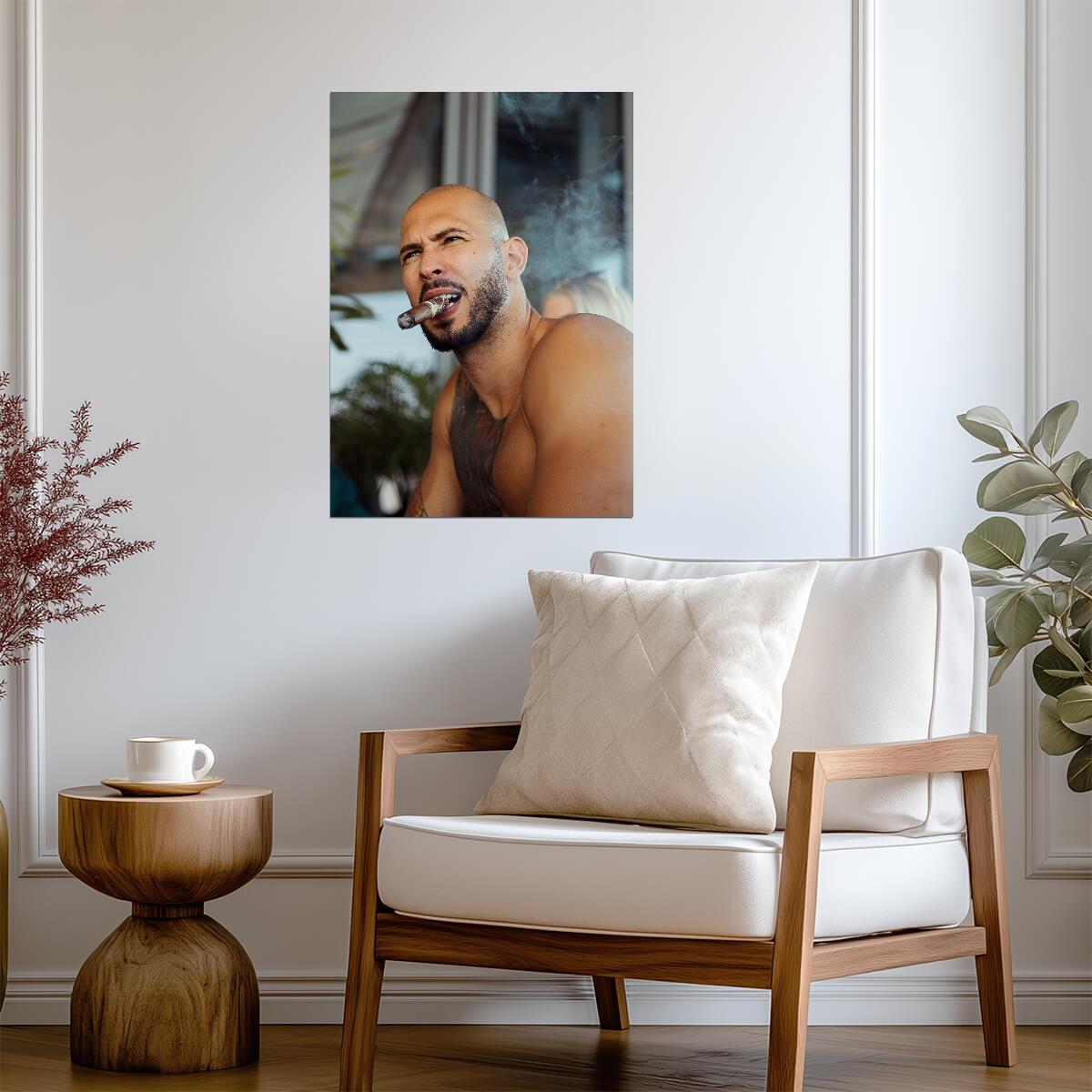 Andrew Tate Smoking Cigar | Lifestyle Portrait Poster | Man Cave Wall Art - Celebrities Poster