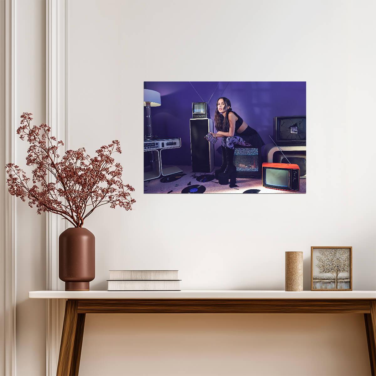 Olivia Rodrigo in Retro TV Room | Vintage Aesthetic Photoshoot | Modern Pop Star Poster - Music Poster
