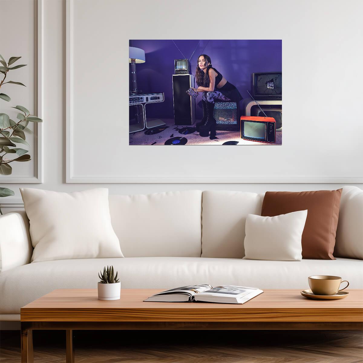 Olivia Rodrigo in Retro TV Room | Vintage Aesthetic Photoshoot | Modern Pop Star Poster - Music Poster