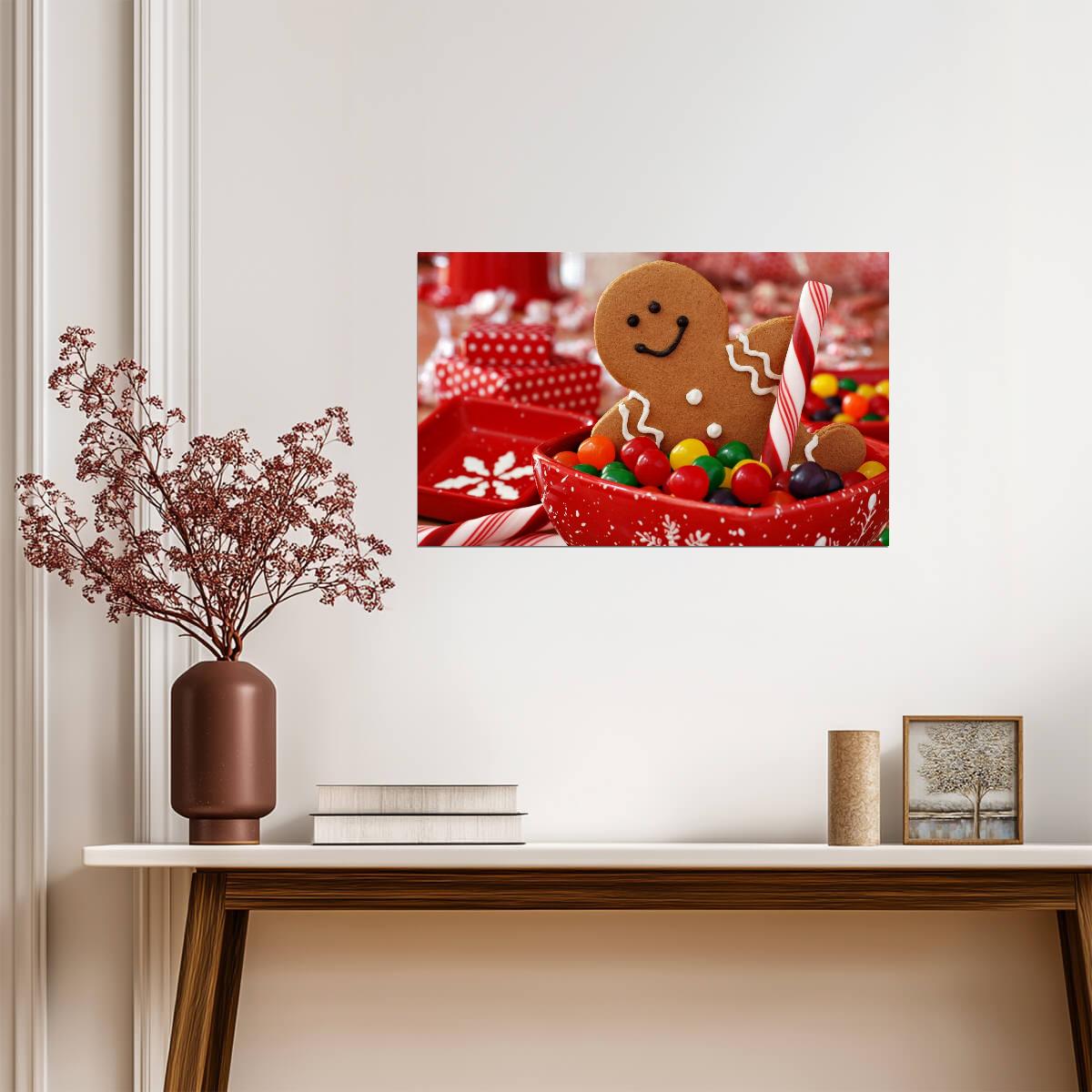 Festive Gingerbread Man Cookie | Christmas Sweets Photography | Holiday Kitchen Decor Poster - Photography Poster
