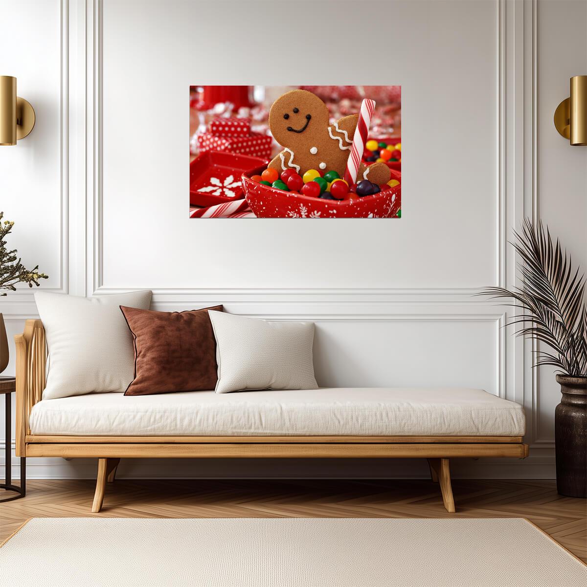 Festive Gingerbread Man Cookie | Christmas Sweets Photography | Holiday Kitchen Decor Poster - Photography Poster