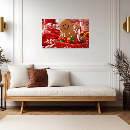 Festive Gingerbread Man Cookie | Christmas Sweets Photography | Holiday Kitchen Decor Poster - Photography Poster
