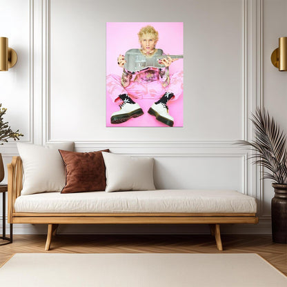Machine Gun Kelly with Silver Guitar | MGK Pink Camo Photoshoot | Pop Punk Music Poster - Music Poster