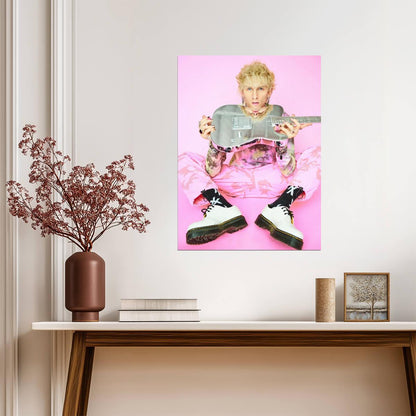 Machine Gun Kelly with Silver Guitar | MGK Pink Camo Photoshoot | Pop Punk Music Poster - Music Poster