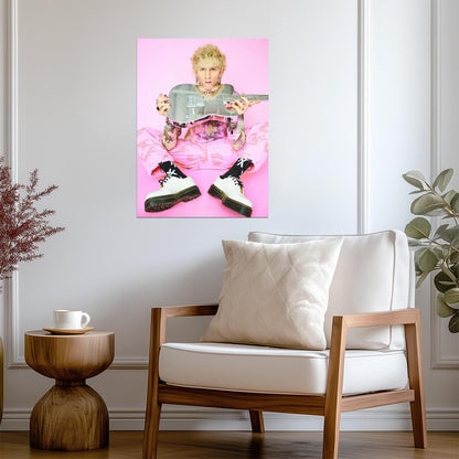 Machine Gun Kelly with Silver Guitar | MGK Pink Camo Photoshoot | Pop Punk Music Poster - Music Poster