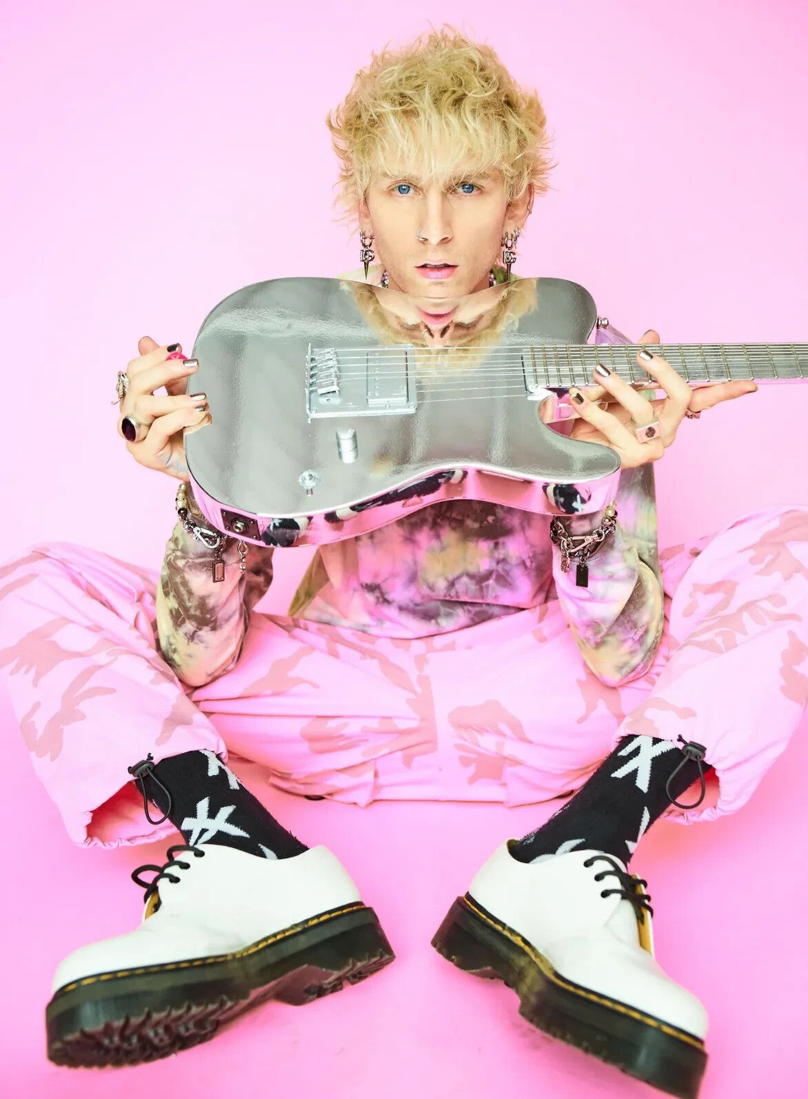 Machine Gun Kelly with Silver Guitar | MGK Pink Camo Photoshoot | Pop Punk Music Poster - Music Poster