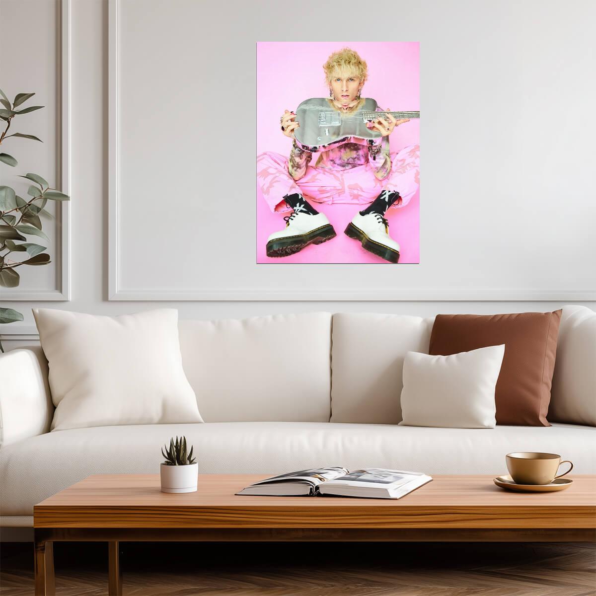 Machine Gun Kelly with Silver Guitar | MGK Pink Camo Photoshoot | Pop Punk Music Poster - Music Poster