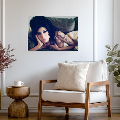 Amy Winehouse Lying on Couch | Tattoo Portrait Poster | Vintage Music Legend Art - Music Poster