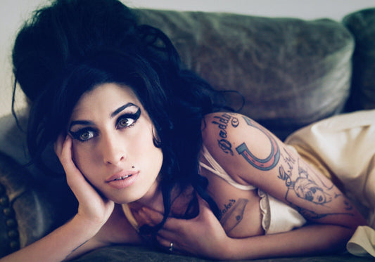 Amy Winehouse Lying on Couch | Tattoo Portrait Poster | Vintage Music Legend Art - Music Poster