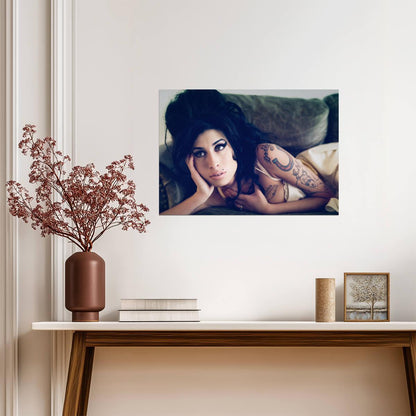 Amy Winehouse Lying on Couch | Tattoo Portrait Poster | Vintage Music Legend Art - Music Poster
