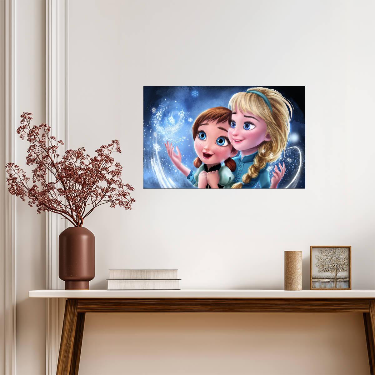Frozen Anna & Elsa | Animated Movie Poster | Kids Room Wall Art - Movies & TV Poster