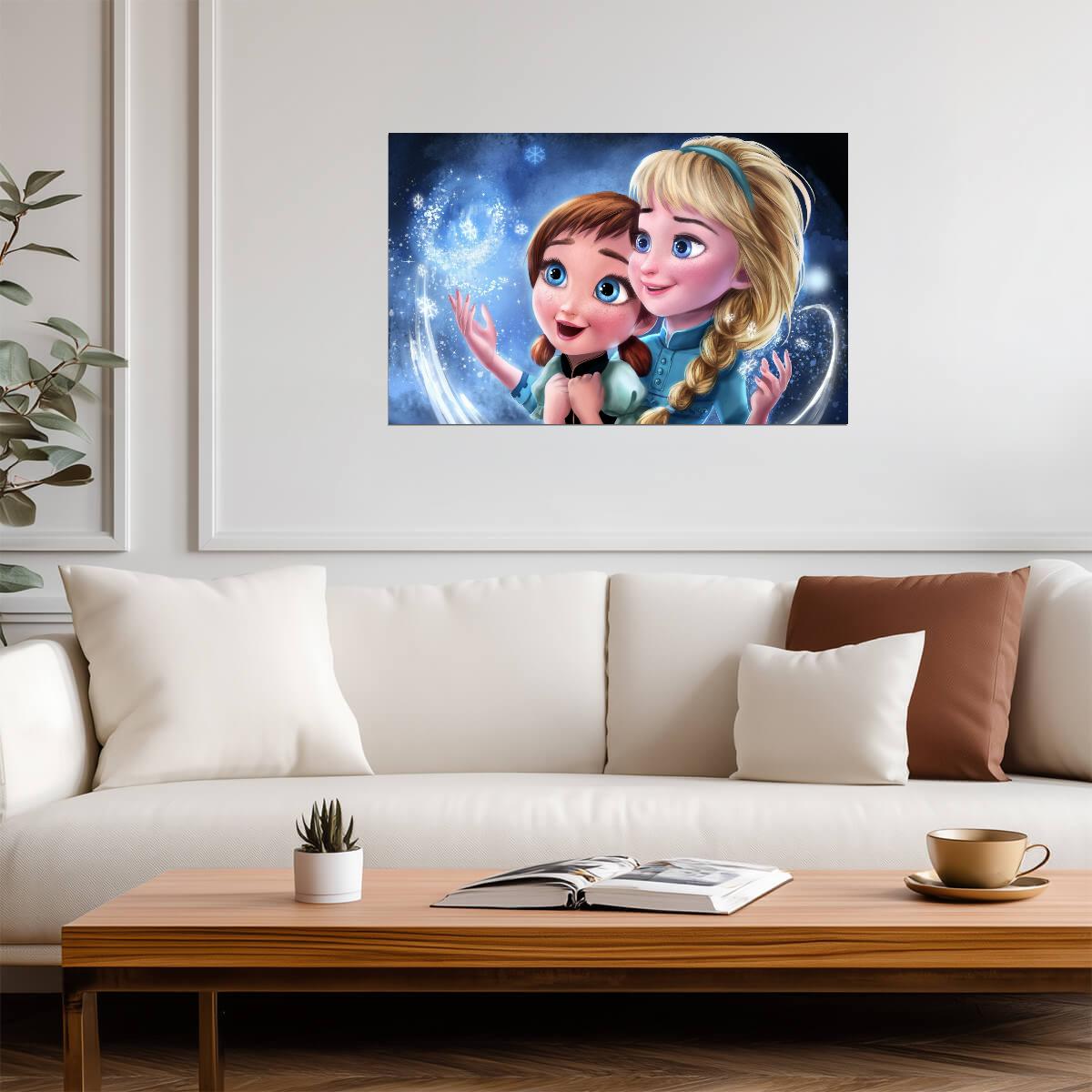 Frozen Anna & Elsa | Animated Movie Poster | Kids Room Wall Art - Movies & TV Poster