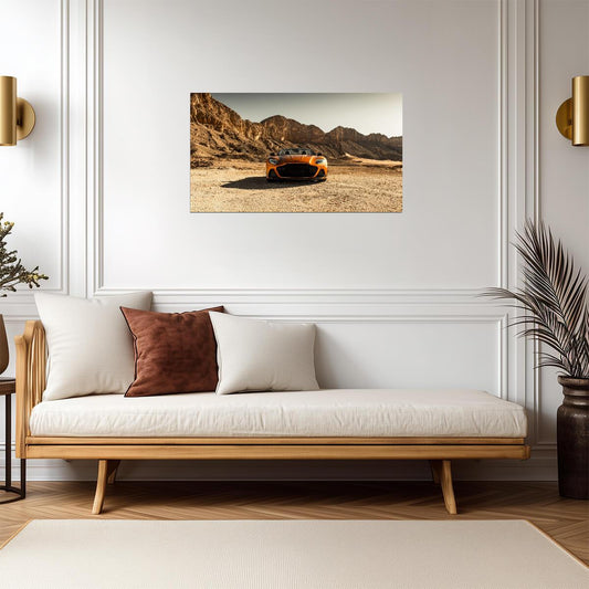 Aston Martin DBS Superleggera Volante | Orange Super GT Poster | British Convertible in Desert - Cars Poster