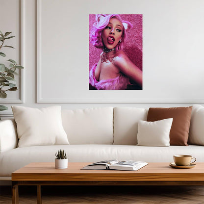 Doja Cat Pink Cat Girl Outfit | Celebrity Poster | Sexy Music Star Art - Music Poster
