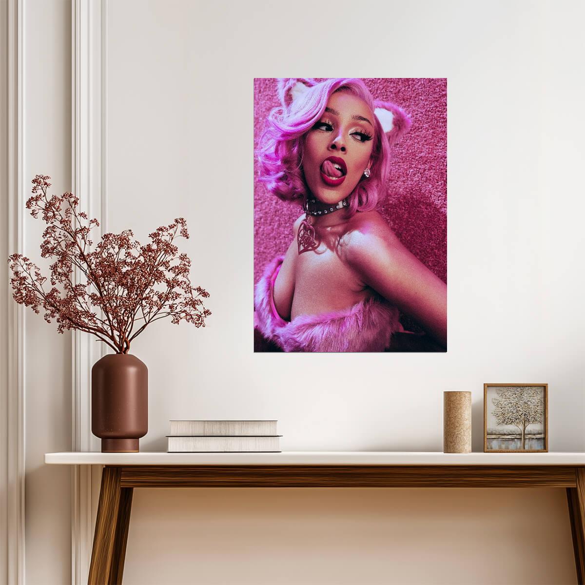 Doja Cat Pink Cat Girl Outfit | Celebrity Poster | Sexy Music Star Art - Music Poster