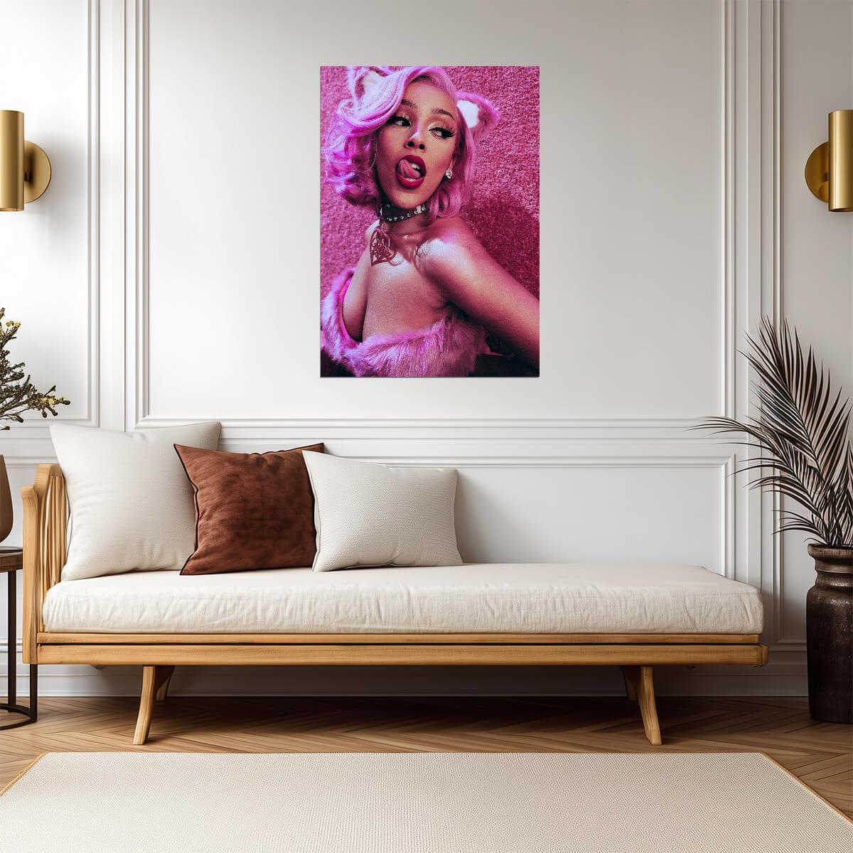 Doja Cat Pink Cat Girl Outfit | Celebrity Poster | Sexy Music Star Art - Music Poster