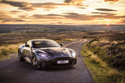 Aston Martin DBS Superleggera Coupe | Grey British Super GT Poster | Luxury Sports Car at Sunset - Cars Poster