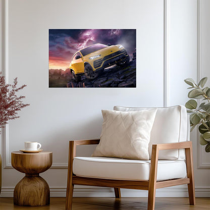 Lamborghini Urus | Yellow Off-Road SUV Poster | Super SUV in Stormy Landscape Art - Cars Poster