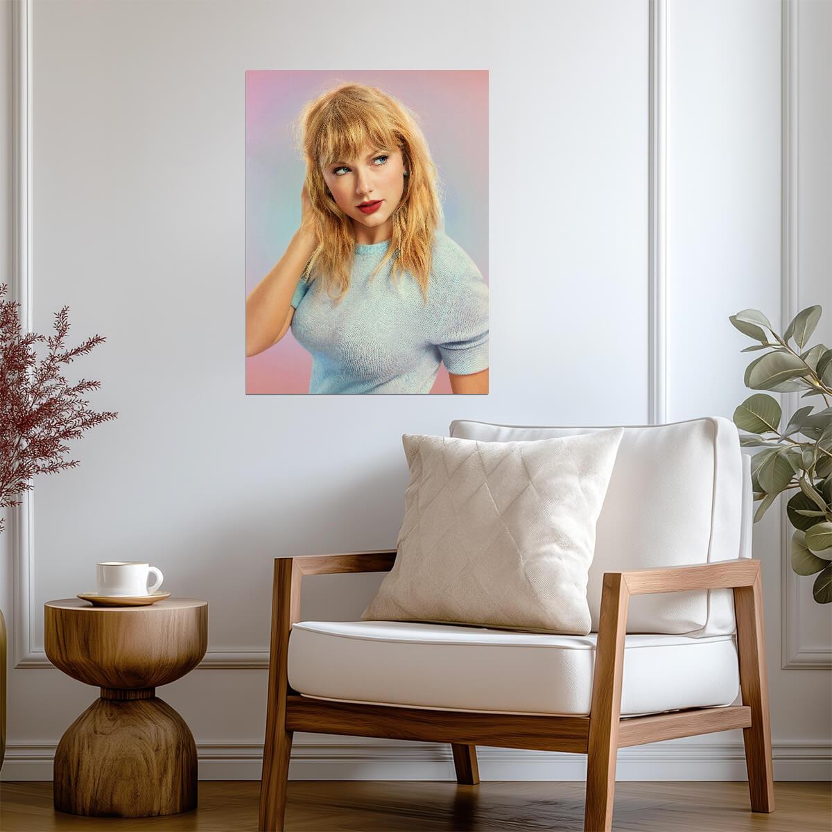 Taylor Swift Blue Sweater Red Lips | Music Star Poster | Lover Era Wall Art - Music Poster