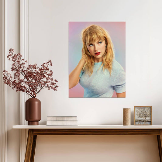 Taylor Swift Blue Sweater Red Lips | Music Star Poster | Lover Era Wall Art - Music Poster