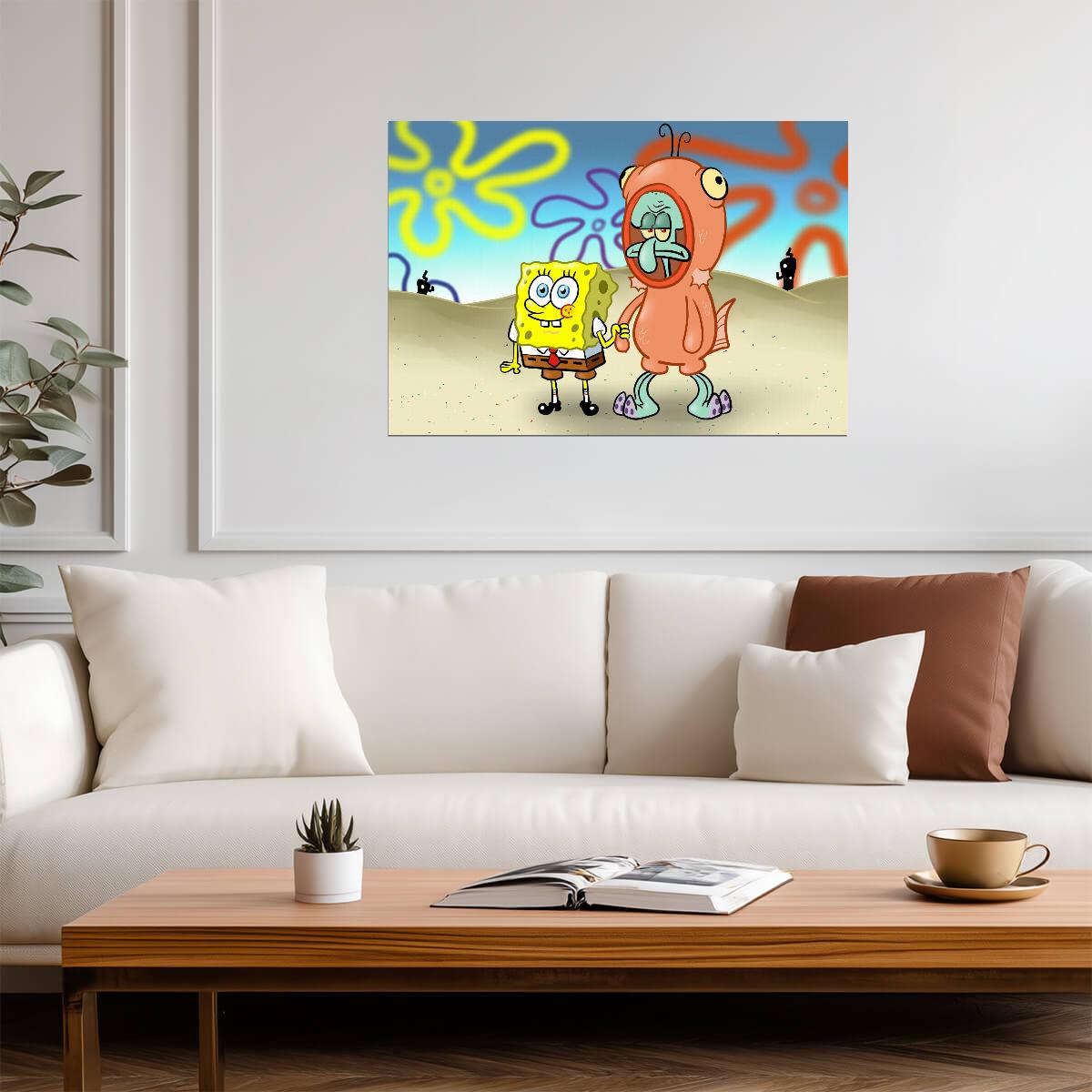 Spongebob Squarepants & Squidward in Salmon Suit | Funny Cartoon Scene Poster | TV Show Wall Art - Movies & TV Poster