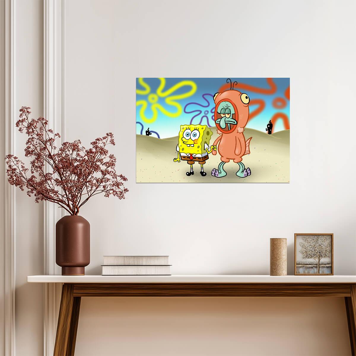 Spongebob Squarepants & Squidward in Salmon Suit | Funny Cartoon Scene Poster | TV Show Wall Art - Movies & TV Poster