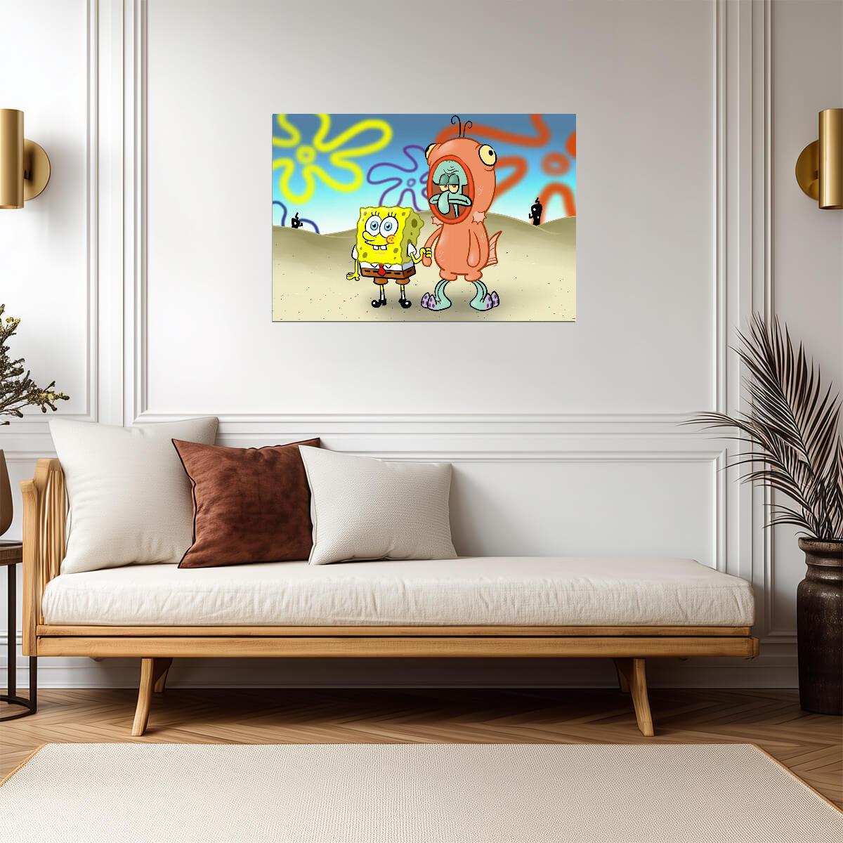 Spongebob Squarepants & Squidward in Salmon Suit | Funny Cartoon Scene Poster | TV Show Wall Art - Movies & TV Poster