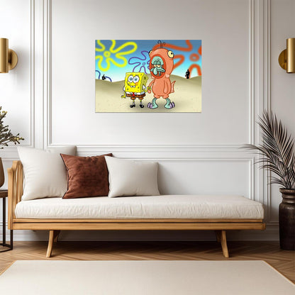 Spongebob Squarepants & Squidward in Salmon Suit | Funny Cartoon Scene Poster | TV Show Wall Art - Movies & TV Poster