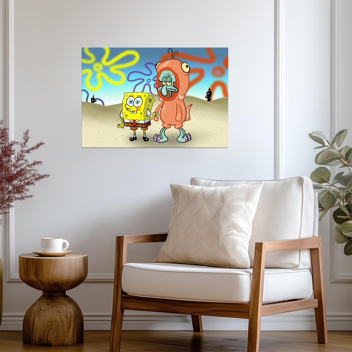 Spongebob Squarepants & Squidward in Salmon Suit | Funny Cartoon Scene Poster | TV Show Wall Art - Movies & TV Poster