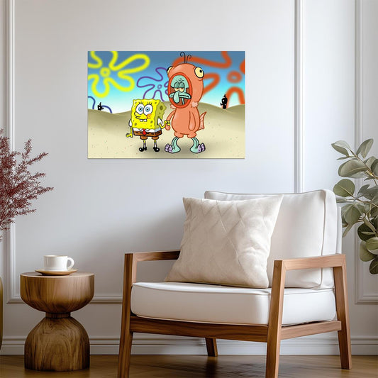 Spongebob Squarepants & Squidward in Salmon Suit | Funny Cartoon Scene Poster | TV Show Wall Art - Movies & TV Poster