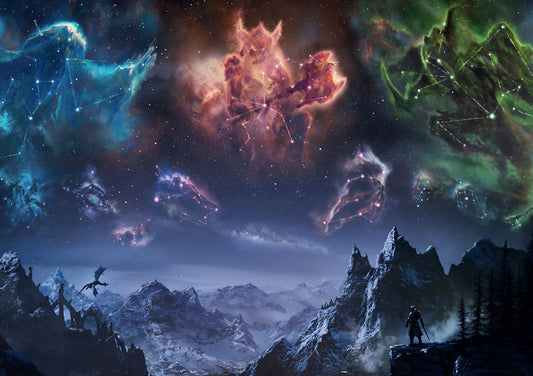 Skyrim Constellations Night Sky | Fantasy Landscape Poster | Gamer Gift Wall Art - Video Games Poster