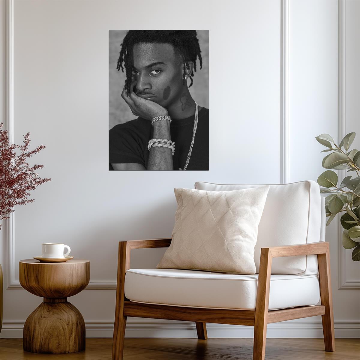 Playboi Carti B&W Close Up Portrait | Jewelry Photoshoot Poster | Hip Hop Star Art - Music Poster
